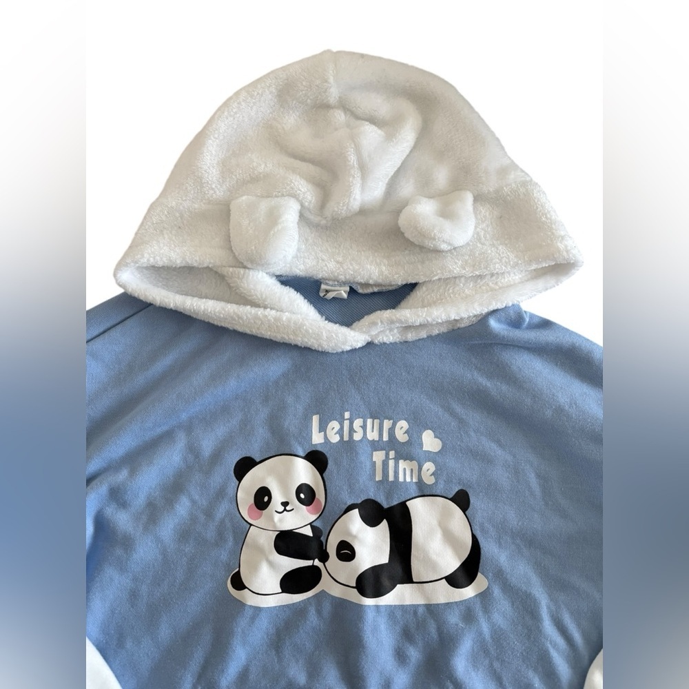 SHEIN Light Blue and White Panda Hoodie - Picture 2 of 5